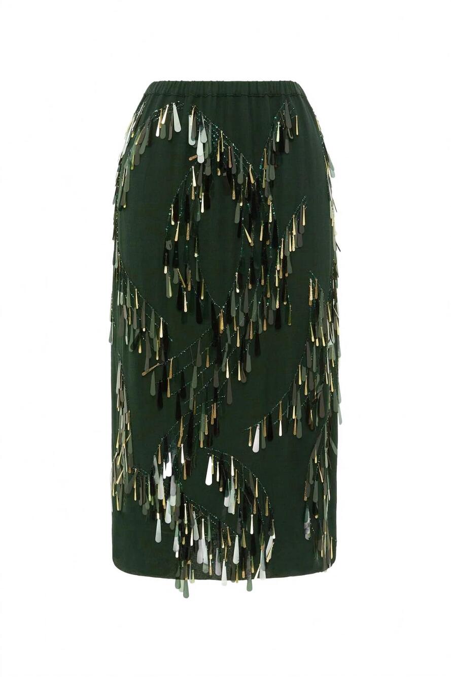 NEW ALEMAIS ophira sequin skirt in dark green - Picture 4 of 4